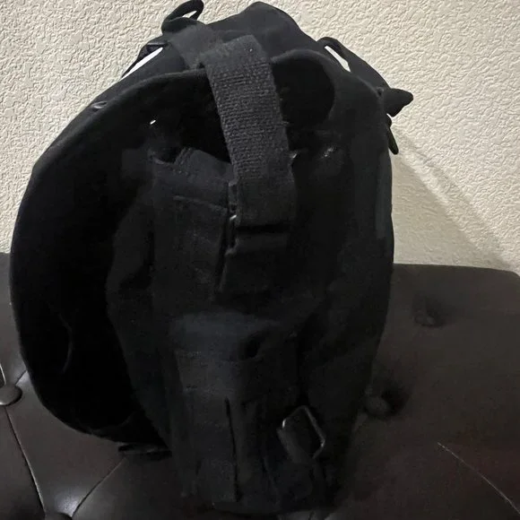 ARMY Tough Vintage Canvas Shoulder Bag Black Color With Skull & Bone Patch - NEW